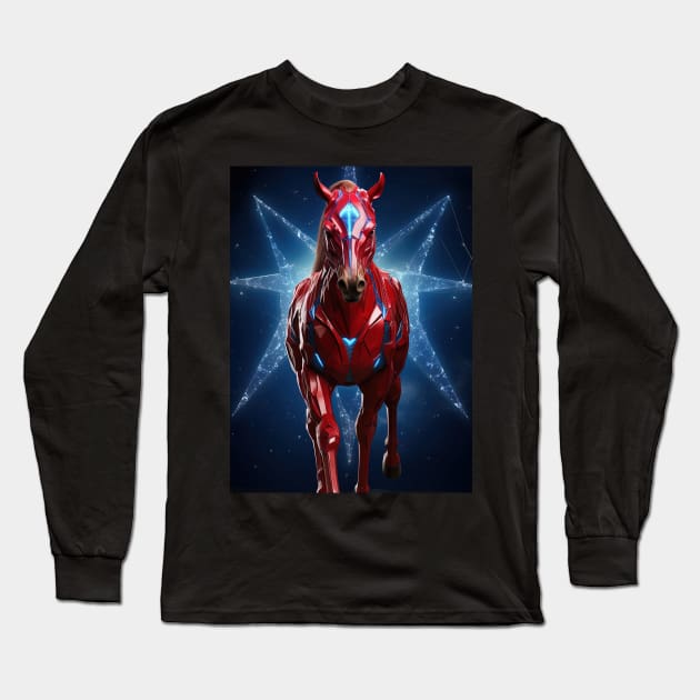 horse in iroman suit Long Sleeve T-Shirt by Maverick Media